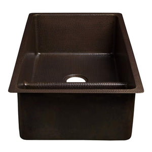Premier Copper Products K70DB33199-SD5 33-Inch Hammered Copper Kitchen 70/30 Double Basin Sink with Short 5-Inch Divider