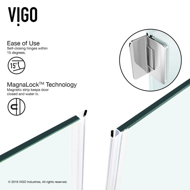 VIGO VG6012CHCL36WR 48.13" -36.13" W -78.75" H Frameless Hinged Rectangle Shower Enclosure with Clear 0.38" Tempered Glass and Stainless Steel Hardware in Chrome Finish and Base