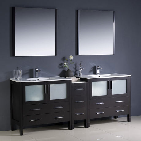 Fresca FVN62-361236ES-UNS Fresca Torino 84" Espresso Modern Double Sink Bathroom Vanity w/ Side Cabinet & Integrated Sinks