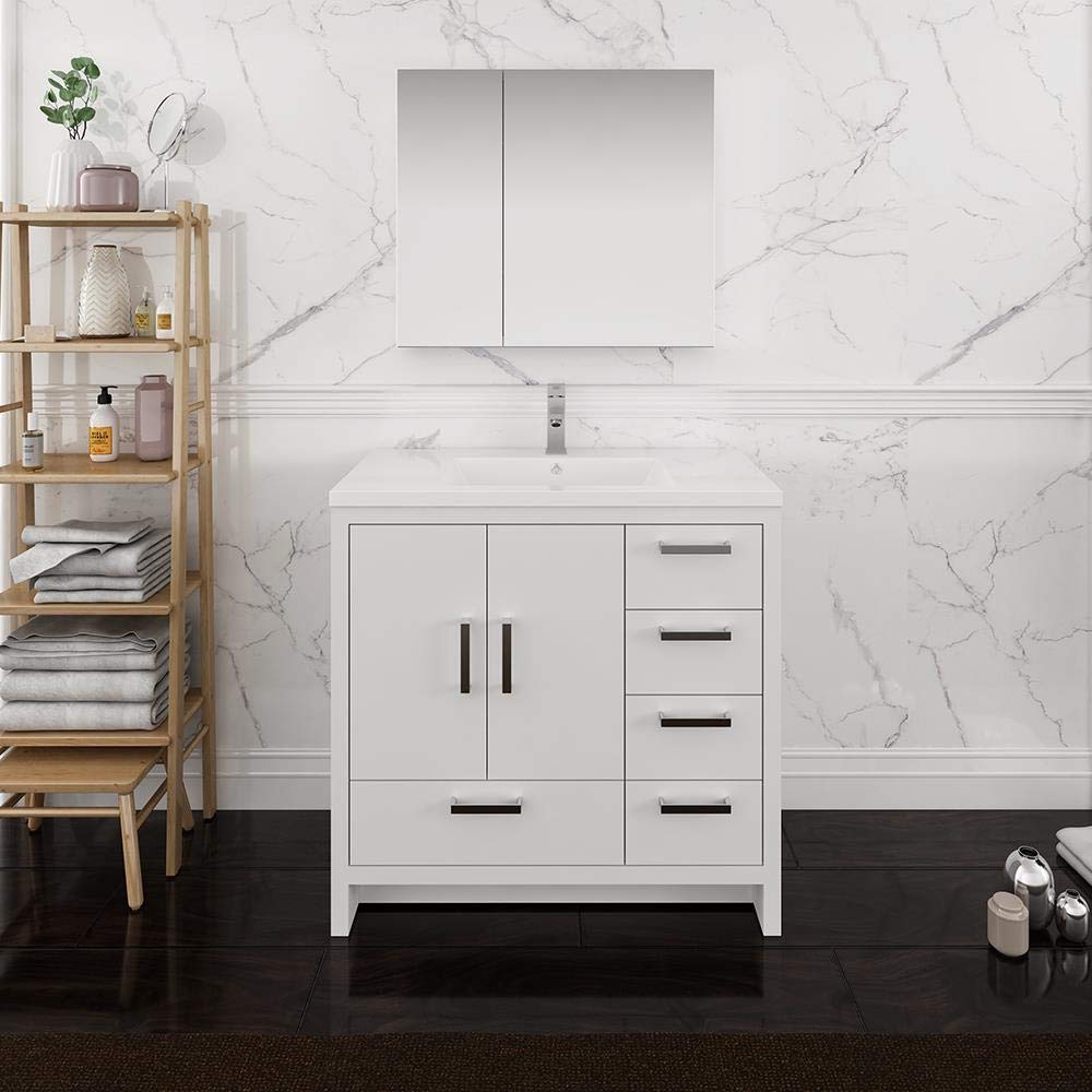 Fresca FVN9436WH-R Fresca Imperia 36" Glossy White Free Standing Modern Bathroom Vanity w/ Medicine Cabinet - Right Version