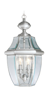 Livex Lighting 2255-91 Monterey 2 Light Outdoor Brushed Nickel Finish Solid Brass Hanging Lantern with Clear Beveled Glass