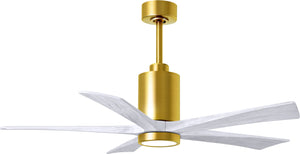 Matthews Fan PA5-BRBR-MWH-52 Patricia-5 five-blade ceiling fan in Brushed Brass finish with 52” solid matte white wood blades and dimmable LED light kit 