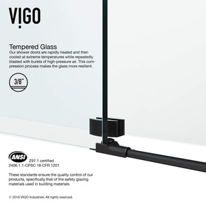 VIGO VG6051MBCL48 34.63" -34.63" W -73.75" H Frameless Sliding Rectangle Shower Enclosure with Clear 0.38" Tempered Glass and Stainless Steel Hardware in Matte Black Finish with Reversible Handle