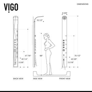 VIGO VG08005 Brielle 2.75" -6.38" W -70.5" H Shower Massage Panel 6 -Jet High Pressure Shower System with Thermostatic, Volume, Dual Function Control Type, Brass Hardware in Stainless Steel Finish