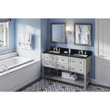 Jeffrey Alexander VKITADL60GRBGR 60" Grey Adler Vanity, double bowl, Black Granite Vanity Top, two undermount rectangle bowls