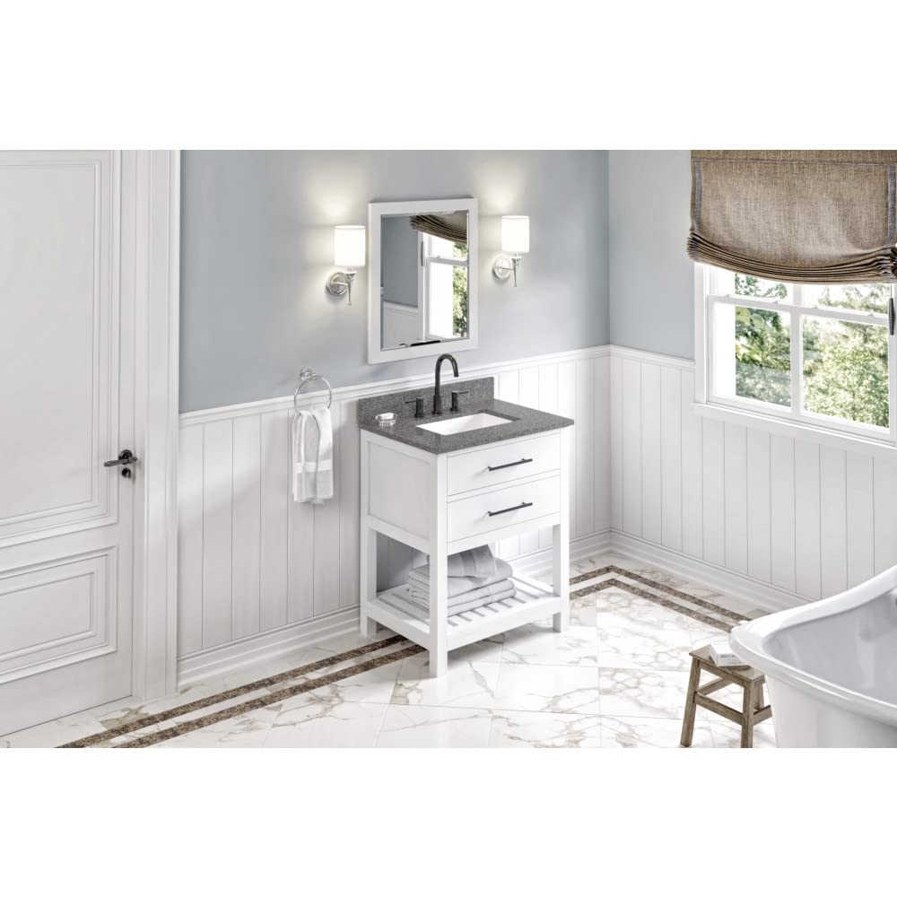 Jeffrey Alexander VKITWAV30WHBOR 30" White Wavecrest Vanity, Boulder Cultured Marble Vanity Top, undermount rectangle bowl