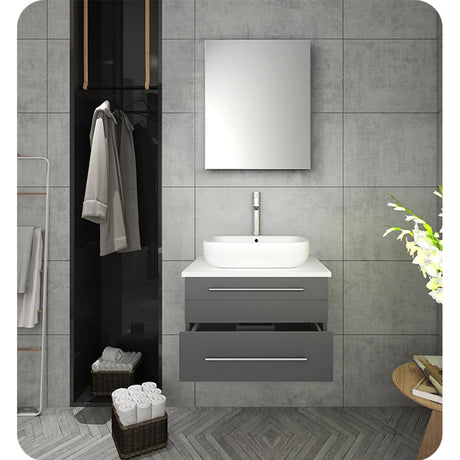 Fresca FVN6130GR-VSL Fresca Lucera 30" Gray Wall Hung Vessel Sink Modern Bathroom Vanity w/ Medicine Cabinet