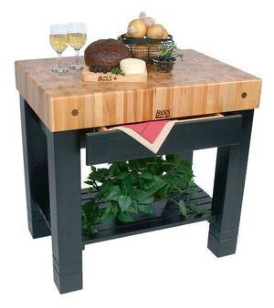 John Boos HMST36245-N American Heritage Homestead Prep Table with Butcher Block Top Finish: Cream