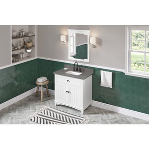 Jeffrey Alexander VKITSAV36WHBOR 36" White Savino Vanity, Boulder Cultured Marble Vanity Top, undermount rectangle bowl