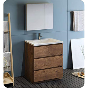 Fresca FVN9330RW Fresca Lazzaro 30" Rosewood Free Standing Modern Bathroom Vanity w/ Medicine Cabinet