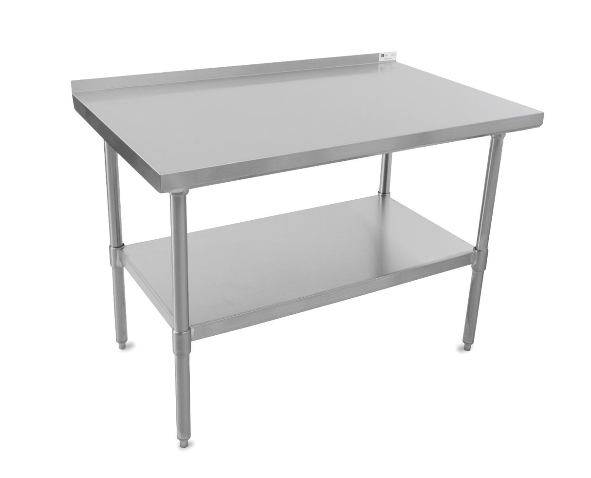 John Boos UFBLS2424 E Series Stainless Steel 430 Budget Work Table, Adjustable Undershelf, 1.5" Turn Up Rear Riser Top, Legs, 24" Length x Width