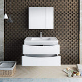 Fresca FVN9036WH Fresca Tuscany 36" Glossy White Wall Hung Modern Bathroom Vanity w/ Medicine Cabinet