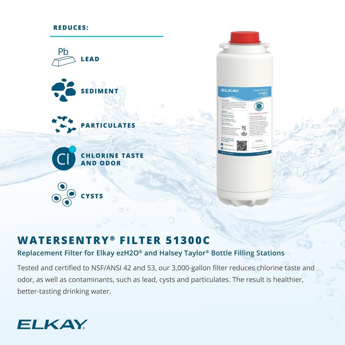 Elkay 51300C WaterSentry Plus Replacement Filter (Bottle Fillers), 1-single