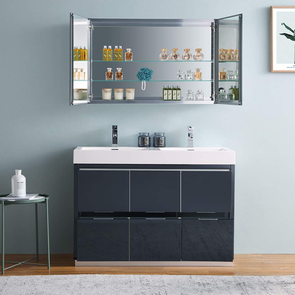 Fresca FVN8448GO-D Fresca Valencia 48" Gray Oak Free Standing Double Sink Modern Bathroom Vanity w/ Medicine Cabinet