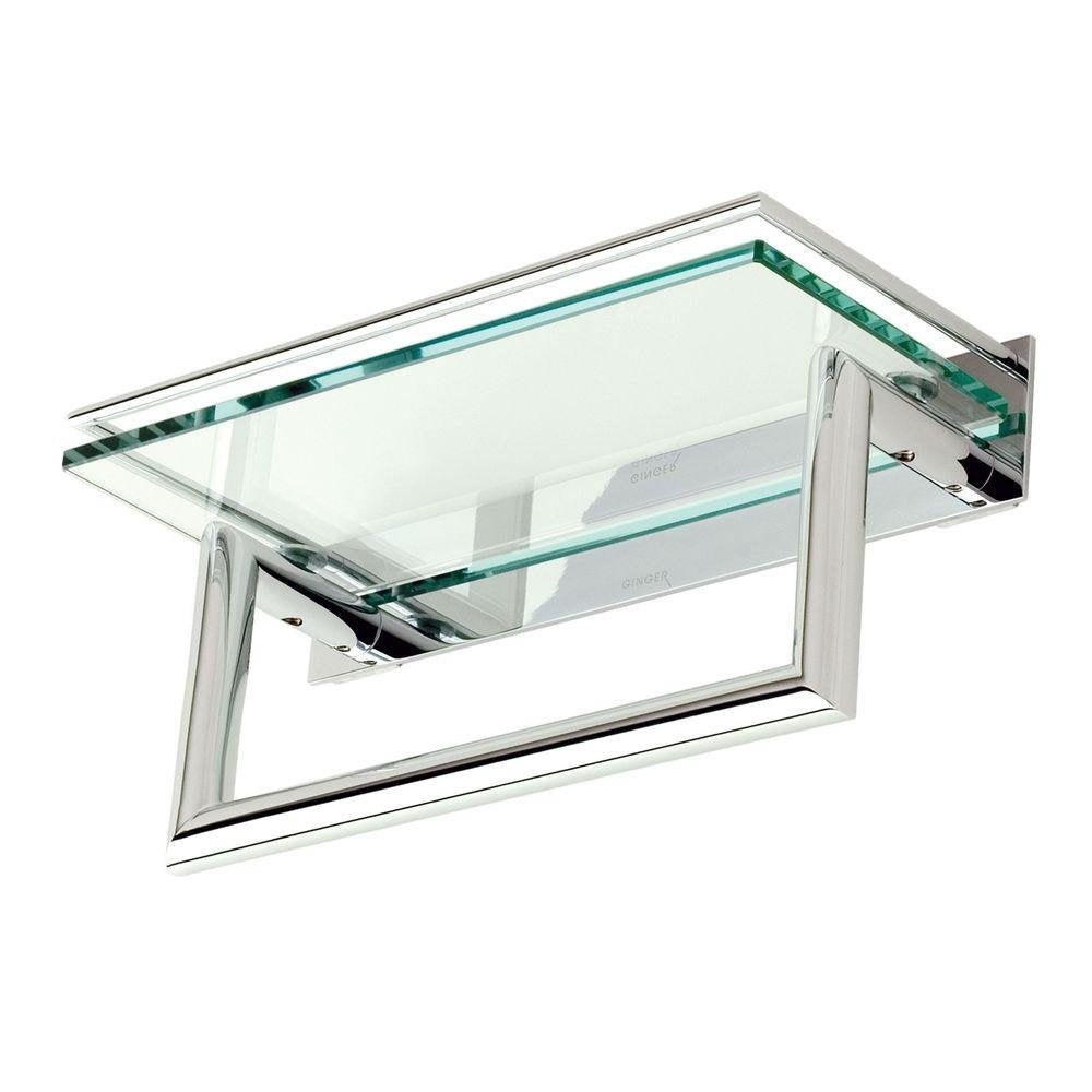 Ginger Surface 12" Tempered Glass Bathroom Shelf with Towel Bar - 2819RT-12/PC - Polished Chrome