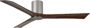 Matthews Fan IR3HLK-BN-WA-60 Irene-3HLK three-blade flush mount paddle fan in Brushed Nickel finish with 60” solid walnut tone blades and integrated LED light kit.