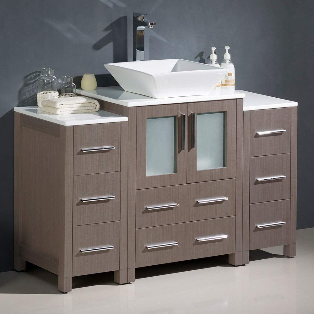 Fresca FCB62-122412GR-CWH-V Fresca Torino 48" Gray Modern Bathroom Cabinets w/ Top & Vessel Sink