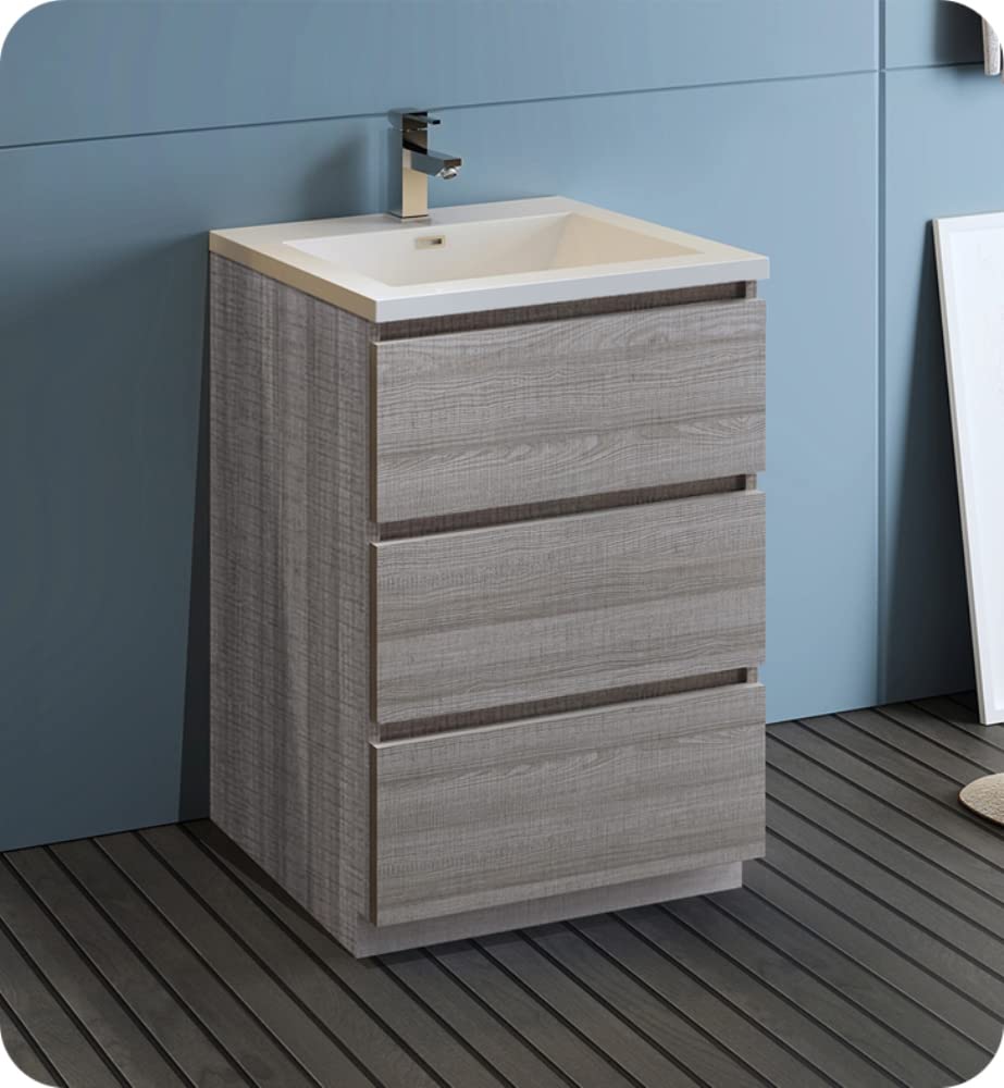 Fresca FCB9324HA-I Fresca Lazzaro 24" Glossy Ash Gray Free Standing Modern Bathroom Cabinet w/ Integrated Sink