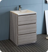 Fresca FCB9324HA-I Fresca Lazzaro 24" Glossy Ash Gray Free Standing Modern Bathroom Cabinet w/ Integrated Sink