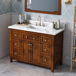 Jeffrey Alexander VKITCHA48CHCQR 48" Chocolate Chatham Vanity, Calacatta Vienna Quartz Vanity Top, undermount rectangle bowl