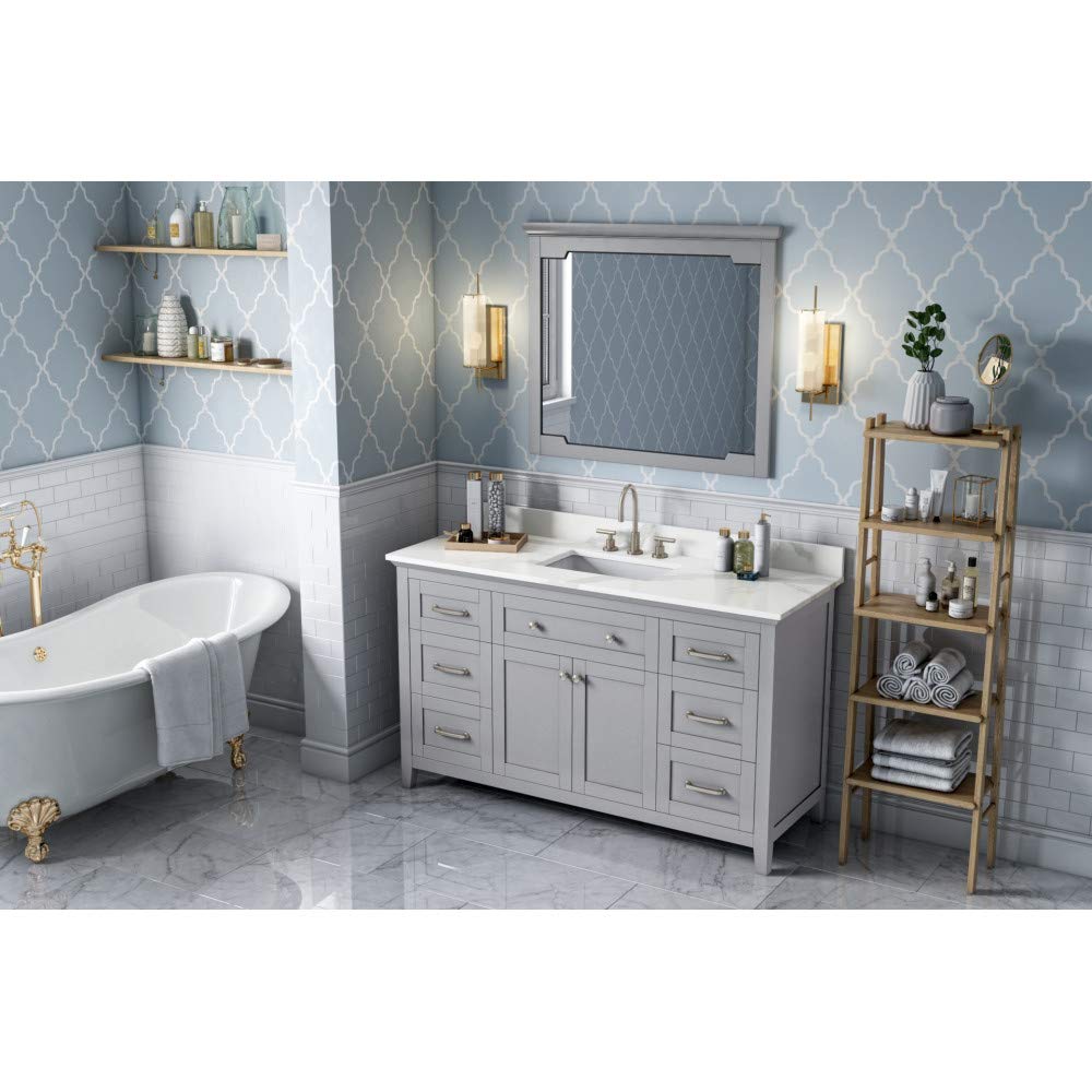 Jeffrey Alexander VKITCHA60SGRCQR 60" Grey Chatham Vanity, Calacatta Vienna Quartz Vanity Top, undermount rectangle bowl