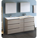 Fresca FVN93-301230MGO-D Fresca Lazzaro 72" Gray Wood Free Standing Double Sink Modern Bathroom Vanity w/ Medicine Cabinet