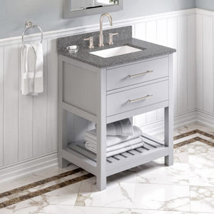 Jeffrey Alexander VKITWAV30GRBOR 30" Grey Wavecrest Vanity, Boulder Cultured Marble Vanity Top, undermount rectangle bowl
