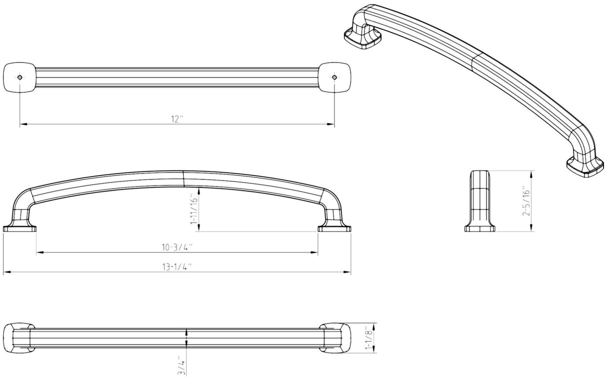 Jeffrey Alexander MO6373-12SN 12" Center-to-Center Satin Nickel Belcastel 1 Appliance Handle