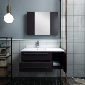 Fresca FVN6136GR-UNS-R Fresca Lucera 36" Gray Wall Hung Undermount Sink Modern Bathroom Vanity w/ Medicine Cabinet - Right Version