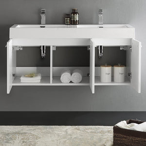 Fresca FCB8092WH-D-I Fresca Vista 48" White Wall Hung Double Sink Modern Bathroom Cabinet w/ Integrated Sink