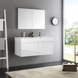 Fresca FVN8012WH Fresca Mezzo 48" White Wall Hung Double Sink Modern Bathroom Vanity w/ Medicine Cabinet