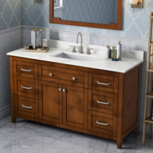 Jeffrey Alexander VKITCHA60SCHCQR 60" Chocolate Chatham Vanity, Calacatta Vienna Quartz Vanity Top, undermount rectangle bowl