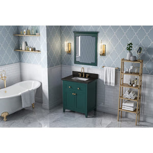 Jeffrey Alexander VKITCHA30GNBGR 30" Forest Green Chatham Vanity, Black Granite Vanity Top, undermount rectangle bowl