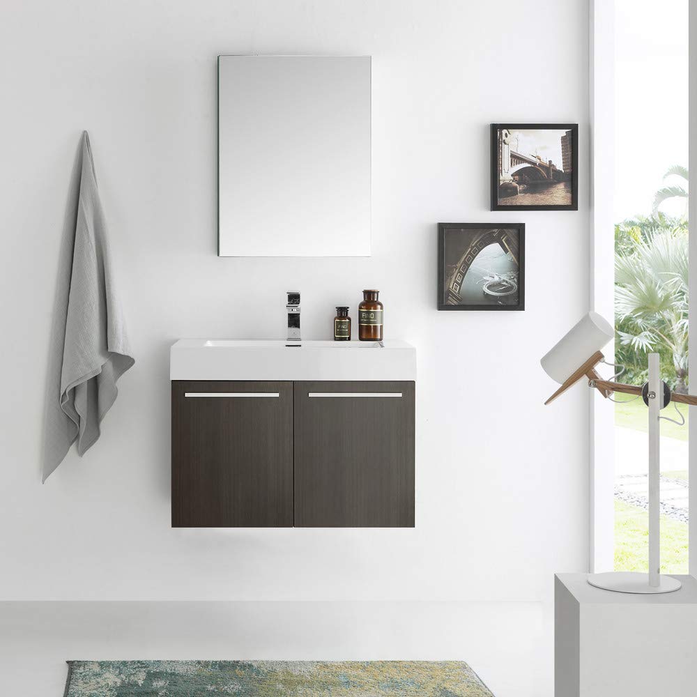 Fresca FVN8089TK Fresca Vista 30" Teak Wall Hung Modern Bathroom Vanity w/ Medicine Cabinet