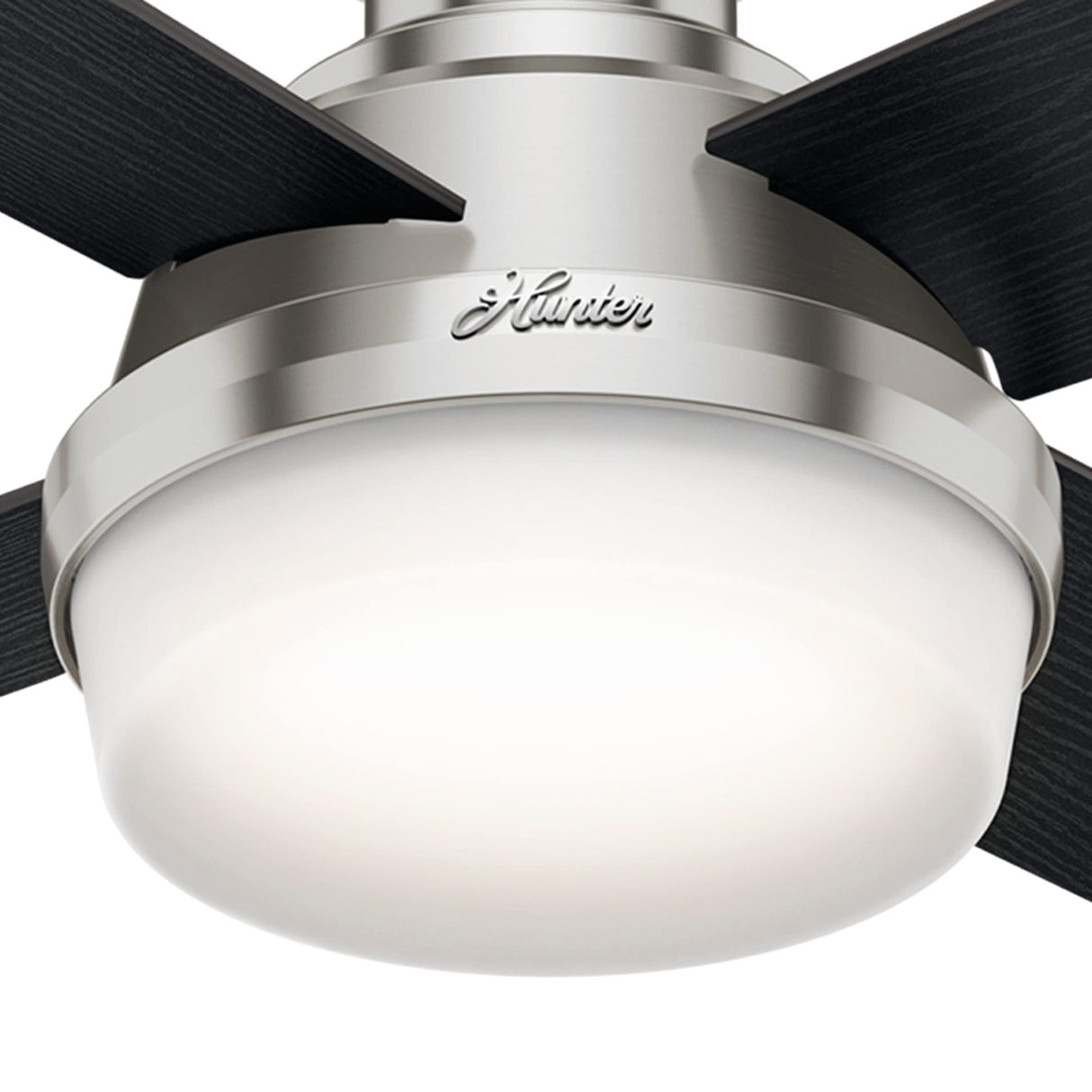 Hunter Fan Dempsey Low Profile Ceiling Fans with Lights and Remote, Flush Mount Ceiling Fan with Lights, Metal, Brushed Nickel Finish, 44 Inch LED