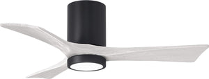 Matthews Fan IR3HLK-BK-MWH-42 Irene-3HLK three-blade flush mount paddle fan in Matte Black finish with 42” solid matte white wood blades and integrated LED light kit.