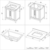 Jeffrey Alexander VKITCAD30GRCQR 30" Grey Cade Vanity, Calacatta Vienna Quartz Vanity Top, undermount rectangle bowl
