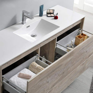 Fresca FVN9260RNW-S Fresca Catania 60" Rustic Natural Wood Wall Hung Single Sink Modern Bathroom Vanity w/ Medicine Cabinet