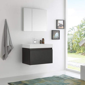 Fresca FVN8007BW Fresca Mezzo 30" Black Wall Hung Modern Bathroom Vanity w/ Medicine Cabinet