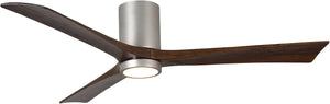 Matthews Fan IR3HLK-BN-WA-60 Irene-3HLK three-blade flush mount paddle fan in Brushed Nickel finish with 60” solid walnut tone blades and integrated LED light kit.