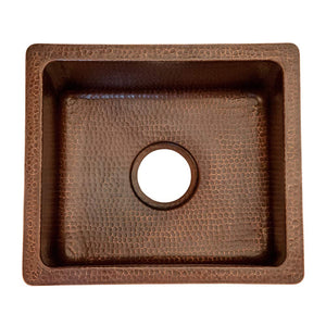 Premier Copper Products BREC16DB 16-Inch Universal Gourmet Rectangular Hammered Copper Kitchen Bar Single Basin Sink, Oil Rubbed Bronze
