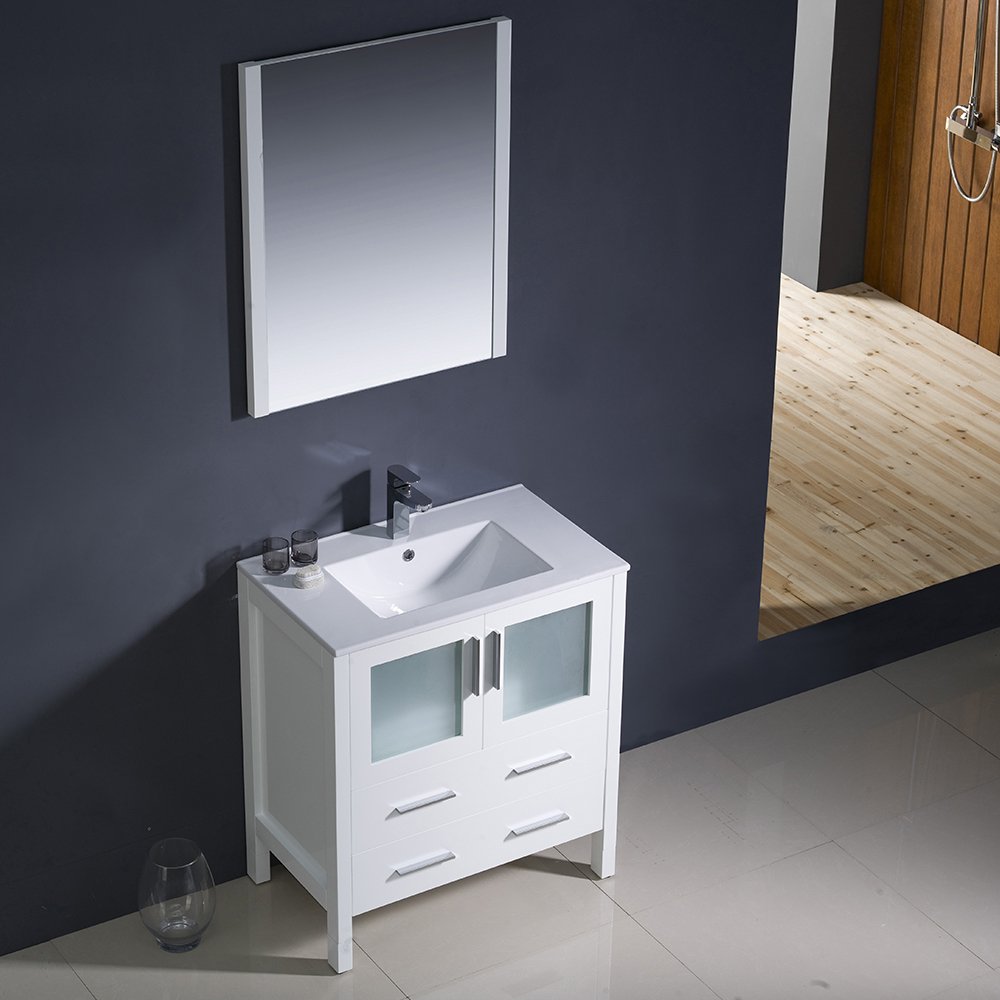 Fresca FVN6230WH-UNS Fresca Torino 30" White Modern Bathroom Vanity w/ Integrated Sink