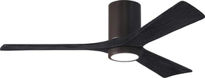 Matthews Fan IR3HLK-TB-BK-52 Irene-3HLK three-blade flush mount paddle fan in Textured Bronze finish with 52” solid matte black wood blades and integrated LED light kit.