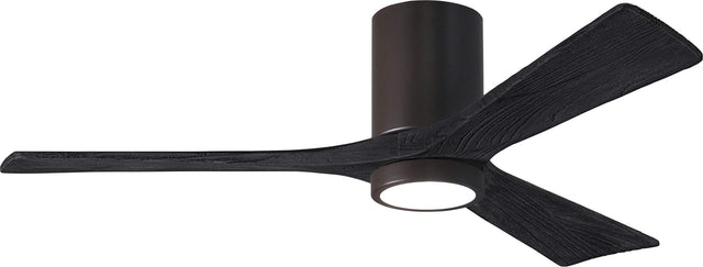 Matthews Fan IR3HLK-TB-BK-52 Irene-3HLK three-blade flush mount paddle fan in Textured Bronze finish with 52” solid matte black wood blades and integrated LED light kit.