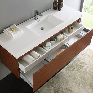 Fresca FCB8041BW-I Fresca Mezzo 60" Black Wall Hung Single Sink Modern Bathroom Cabinet w/ Integrated Sink
