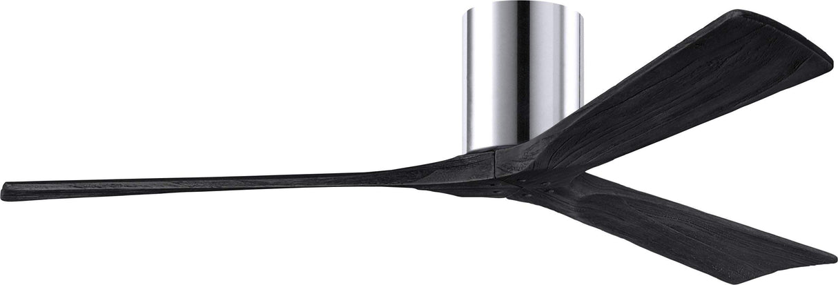 Matthews Fan IR3H-CR-BK-60 Irene-3H three-blade flush mount paddle fan in Polished Chrome finish with 60” solid matte black wood blades. 