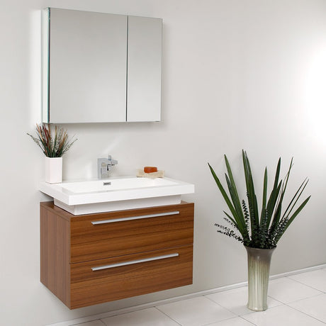 Fresca FVN8080TK Fresca Medio 32" Teak Modern Bathroom Vanity w/ Medicine Cabinet