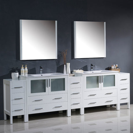 Fresca FVN62-108WH-UNS Fresca Torino 108" White Modern Double Sink Bathroom Vanity w/ 3 Side Cabinets & Integrated Sinks