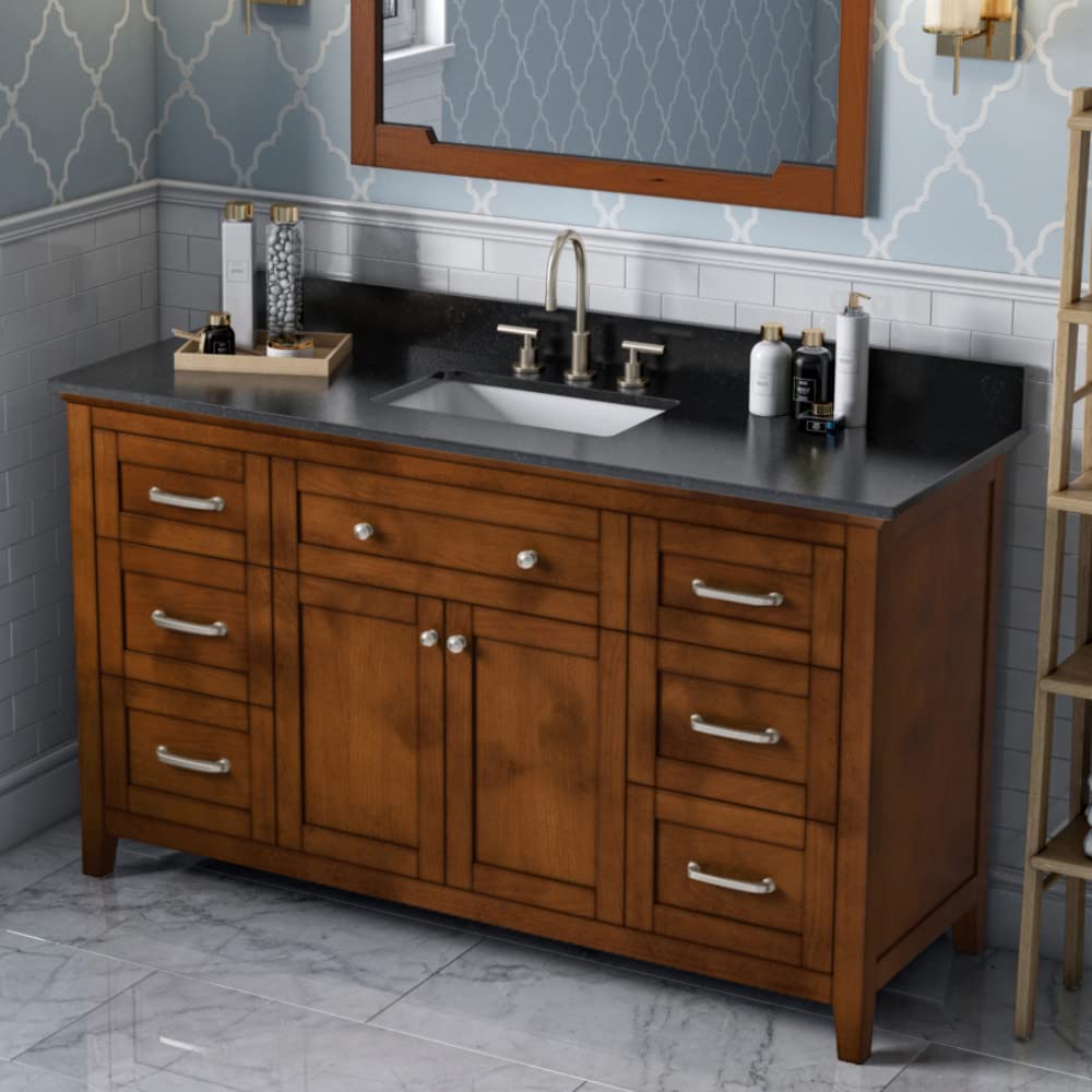 Jeffrey Alexander VKITCHA60SCHBGR 60" Chocolate Chatham Vanity, Black Granite Vanity Top, undermount rectangle bowl