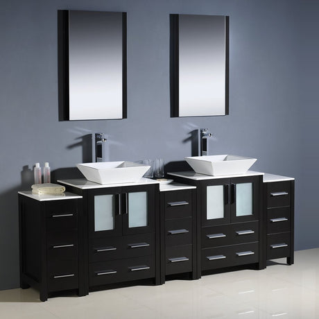 Fresca FVN62-72ES-VSL Fresca Torino 84" Espresso Modern Double Sink Bathroom Vanity w/ 3 Side Cabinets & Vessel Sinks